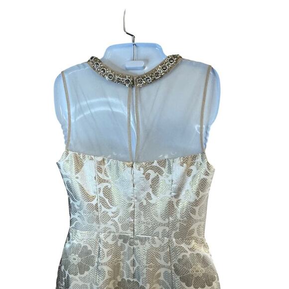 New MAGGY LONDON Starry Night Metallic Jacquard Sheath Dress Beaded Collar SZ 4 - Picture 7 of 10
